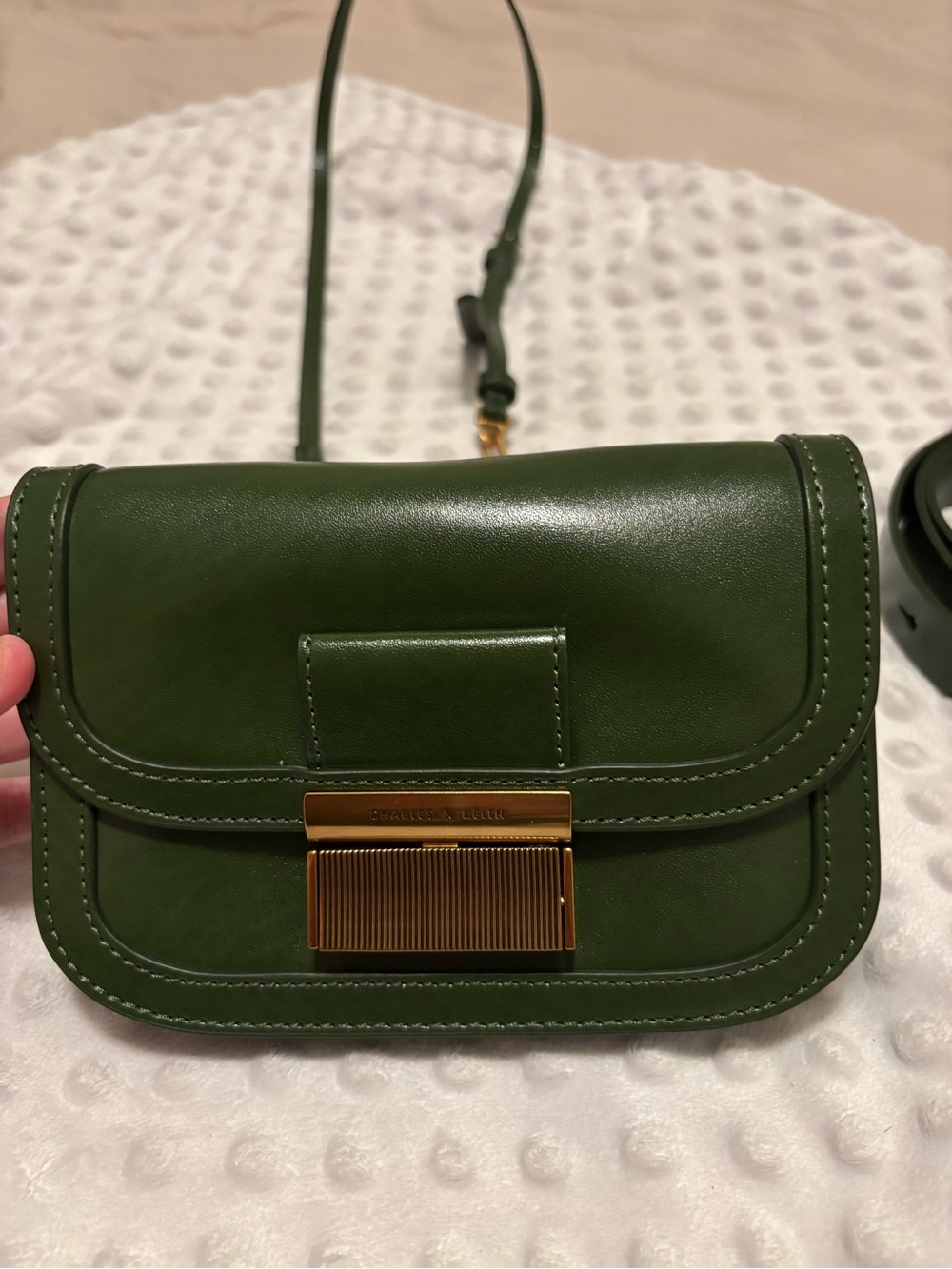 Charles & Keith Olive Green Crossbody with Gold-Tone Hardware